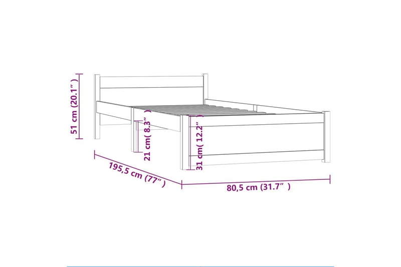 beBasic Sengeramme svart heltre 75x190 cm 2FT6 Small Single - Svart - Sengeramme & sengestamme