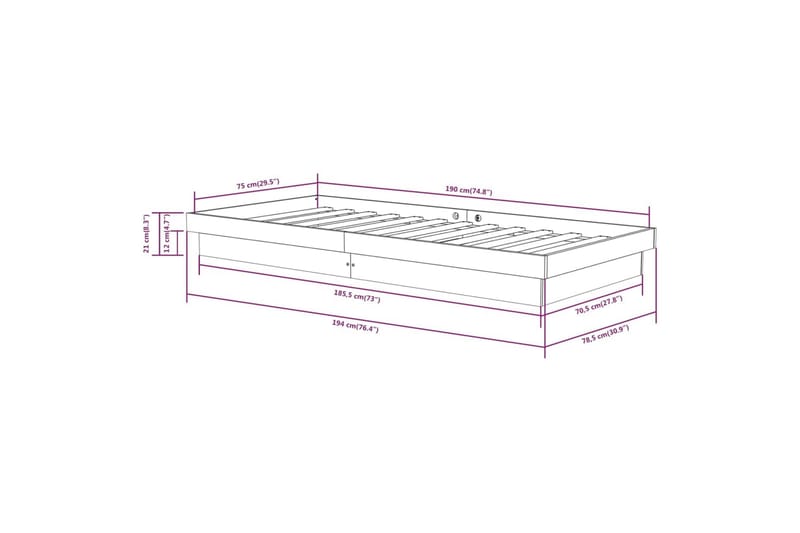 beBasic Sengeramme svart heltre 75x190 cm 2FT6 Small Single - Svart - Møbler - Senger - Sengeramme & sengestamme