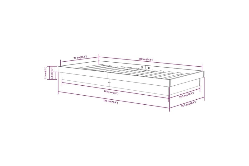 beBasic Sengeramme svart heltre 75x190 cm 2FT6 Small Single - Svart - Sengeramme & sengestamme