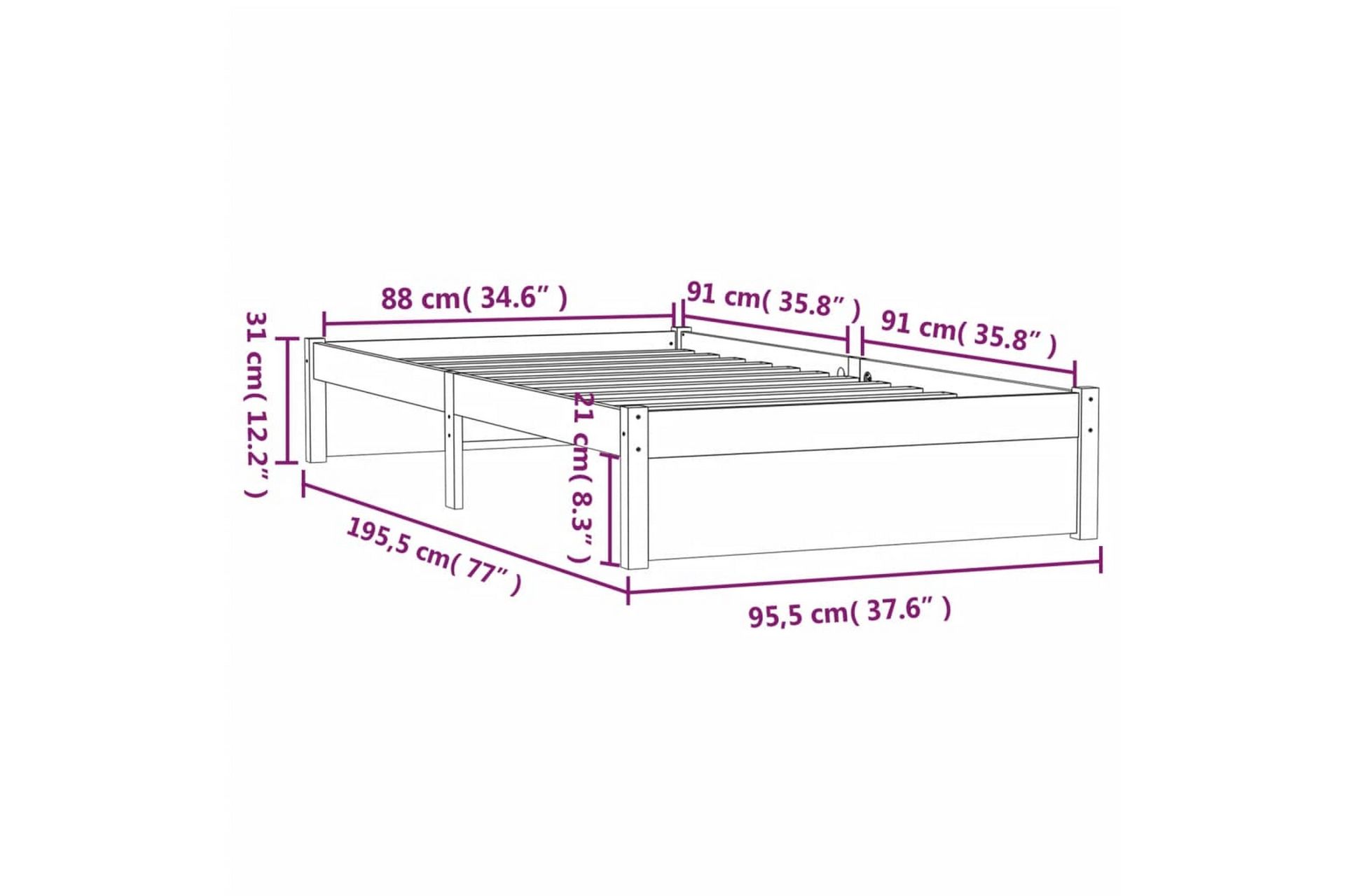 beBasic Sengeramme svart heltre 90x190 cm 3FT Single - Svart - Møbler - Senger - Sengeramme & sengestamme