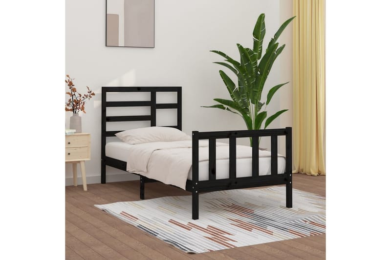 beBasic Sengeramme svart heltre furu 100x200 cm - Svart - Møbler - Senger - Sengeramme & sengestamme