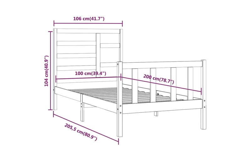 beBasic Sengeramme svart heltre furu 100x200 cm - Svart - Møbler - Senger - Sengeramme & sengestamme