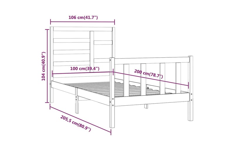 beBasic Sengeramme svart heltre furu 100x200 cm - Svart - Sengeramme & sengestamme