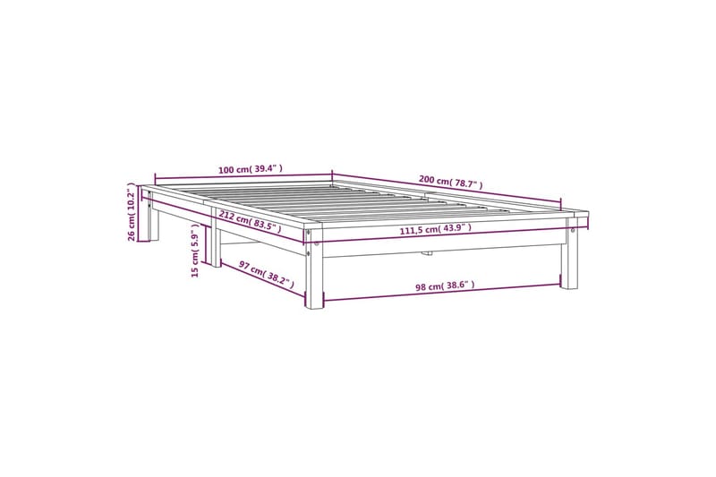 beBasic Sengeramme svart heltre furu 100x200 cm - Svart - Møbler - Senger - Sengeramme & sengestamme