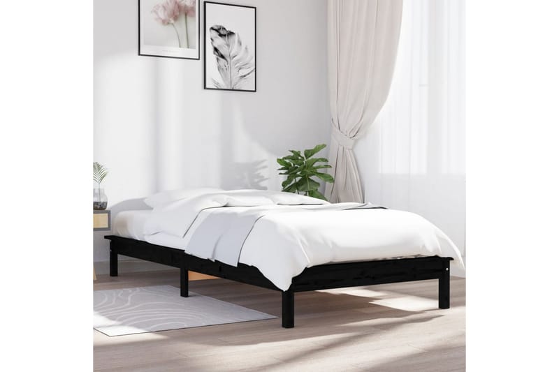 beBasic Sengeramme svart heltre furu 100x200 cm - Svart - Møbler - Senger - Sengeramme & sengestamme
