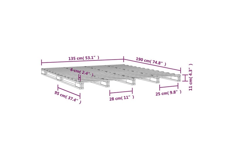 beBasic Sengeramme svart heltre furu 135x190 cm 4FT6 Double - Svart - Sengeramme & sengestamme