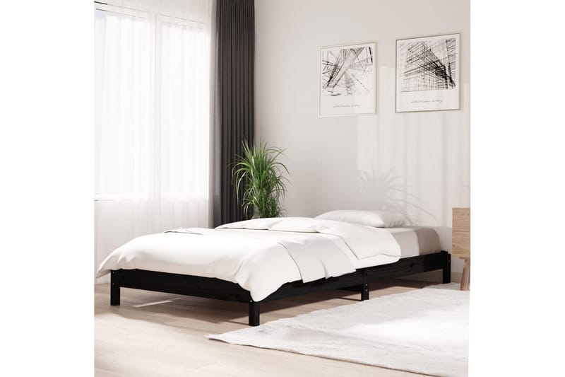 beBasic Stableseng svart 100x200 cm heltre furu - Svart - Sengeramme & sengestamme
