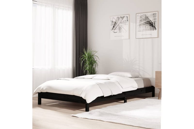 beBasic Stableseng svart 80x200 cm heltre furu - Svart - Sengeramme & sengestamme