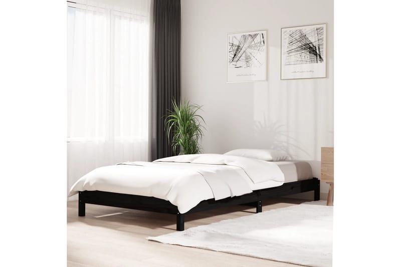 beBasic Stableseng svart 90x200 cm heltre furu - Svart - Sengeramme & sengestamme
