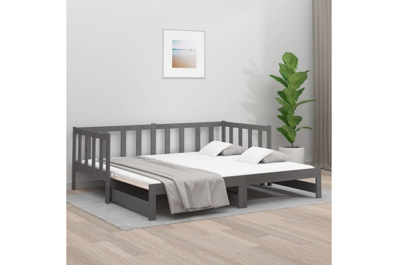 beBasic Uttrekkbar dagseng grå 2x(90x190) cm heltre furu - GrÃ¥ - Møbler - Senger - Sengeramme & sengestamme