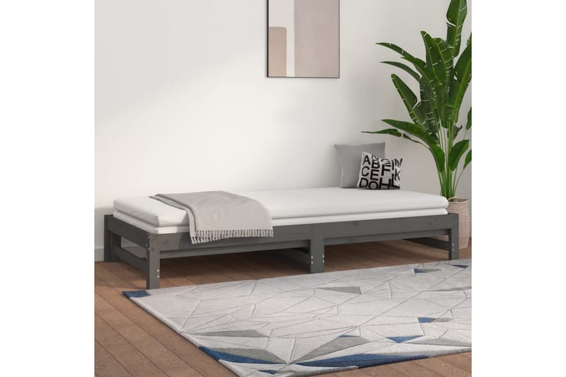 beBasic Uttrekkbar dagseng grå 2x(90x190) cm heltre furu - GrÃ¥ - Sengeramme & sengestamme