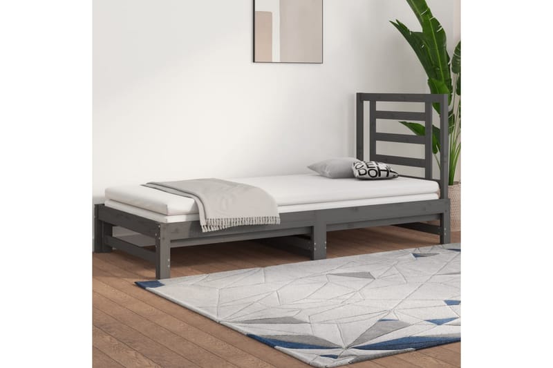 beBasic Uttrekkbar dagseng grå 2x(90x200) cm heltre furu - GrÃ¥ - Sengeramme & sengestamme