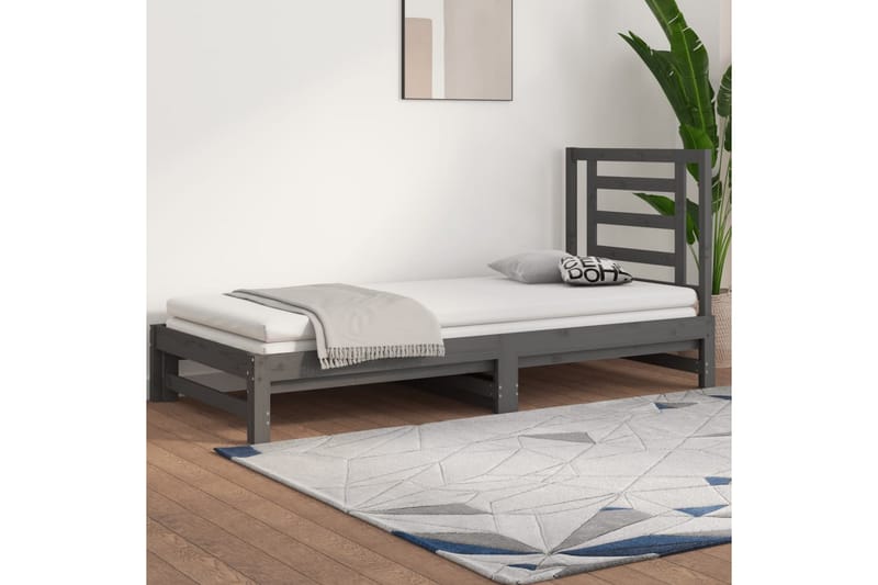 beBasic Uttrekkbar dagseng grå 2x(90x200) cm heltre furu - GrÃ¥ - Møbler - Senger - Sengeramme & sengestamme