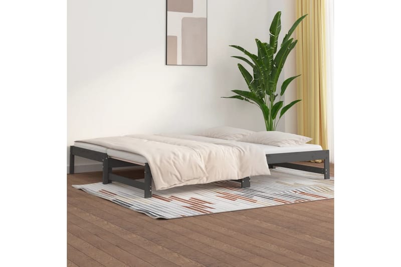 beBasic Uttrekkbar dagseng grå 2x(90x200) cm heltre furu - GrÃ¥ - Møbler - Senger - Sengeramme & sengestamme