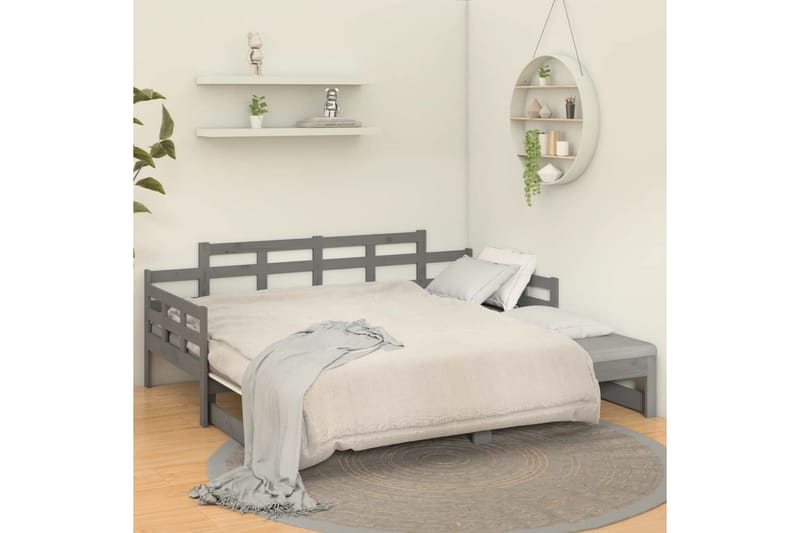 beBasic Uttrekkbar dagseng grå heltre furu 2x(90x200) cm - GrÃ¥ - Møbler - Sofaer - Dagsenger