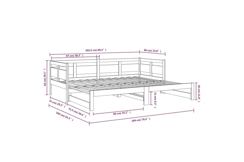 beBasic Uttrekkbar dagseng heltre furu 2x(80x200) cm - Brun - Møbler - Sofaer - Dagsenger
