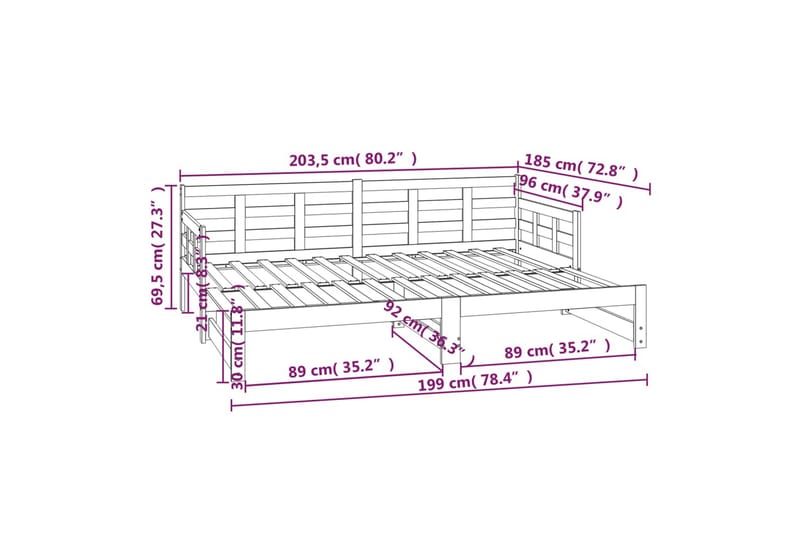 beBasic Uttrekkbar dagseng heltre furu 2x(90x200) cm - Brun - Sengeramme & sengestamme