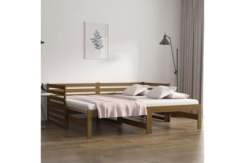 beBasic Uttrekkbar dagseng honningbrun 2x(90x190) cm heltre furu - Brun - Sengeramme & sengestamme