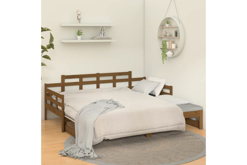 beBasic Uttrekkbar dagseng honningbrun heltre furu 2x(90x200) cm - Brun - Møbler - Sofaer - Dagsenger