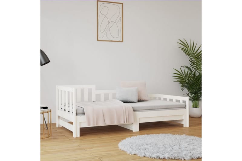 beBasic Uttrekkbar dagseng hvit 2x(80x200) cm heltre furu - Hvit - Møbler - Senger - Sengeramme & sengestamme