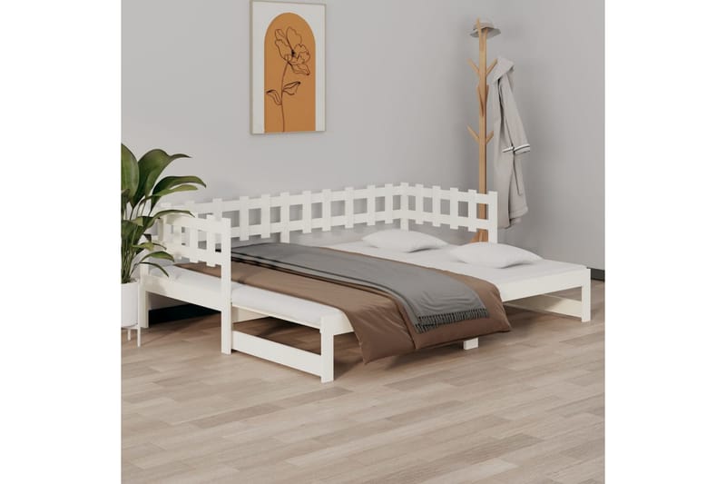 beBasic Uttrekkbar dagseng hvit 2x(80x200) cm heltre furu - Hvit - Sengeramme & sengestamme
