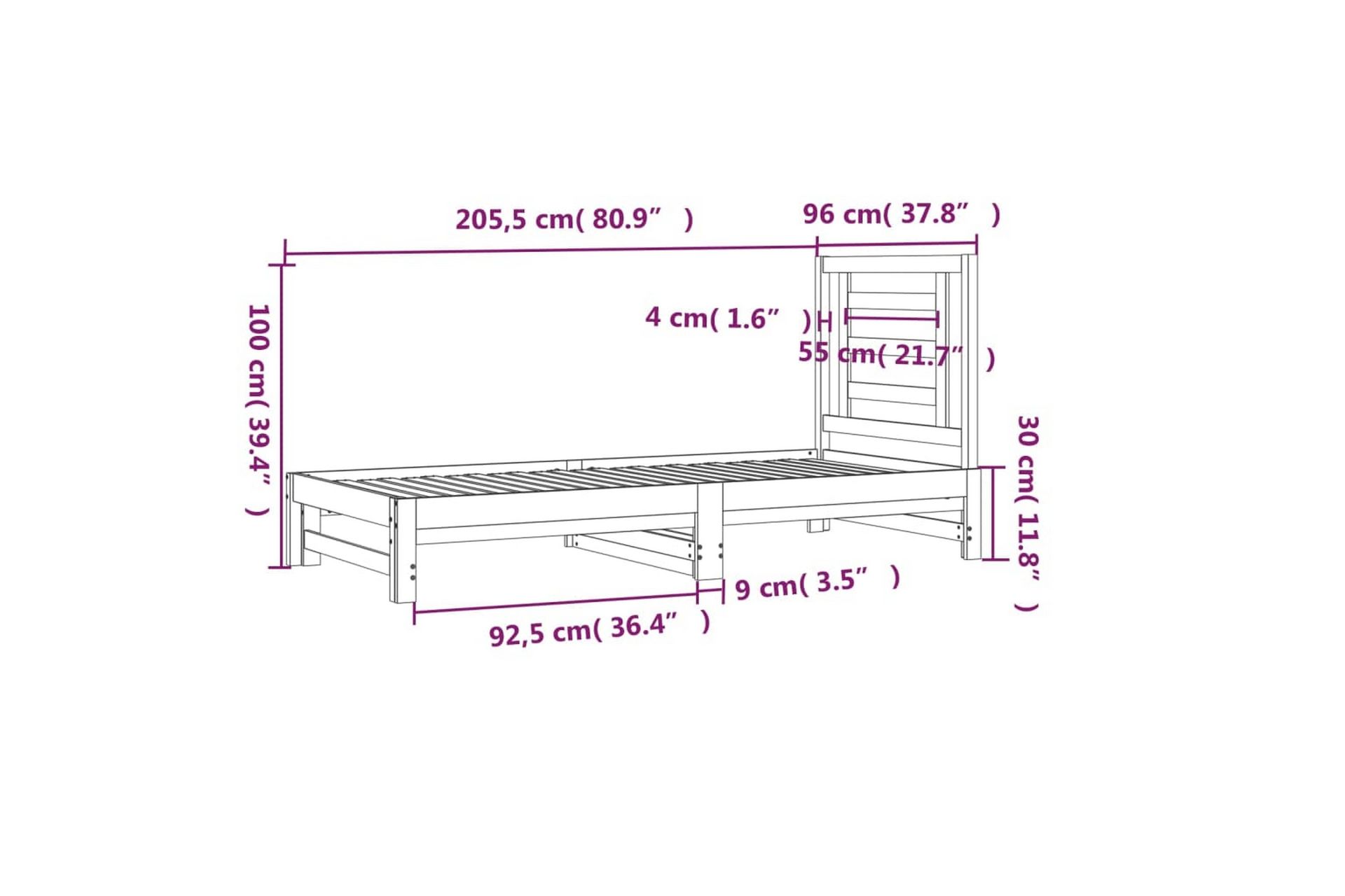 beBasic Uttrekkbar dagseng hvit 2x(90x200) cm heltre furu - Hvit - Møbler - Senger - Sengeramme & sengestamme