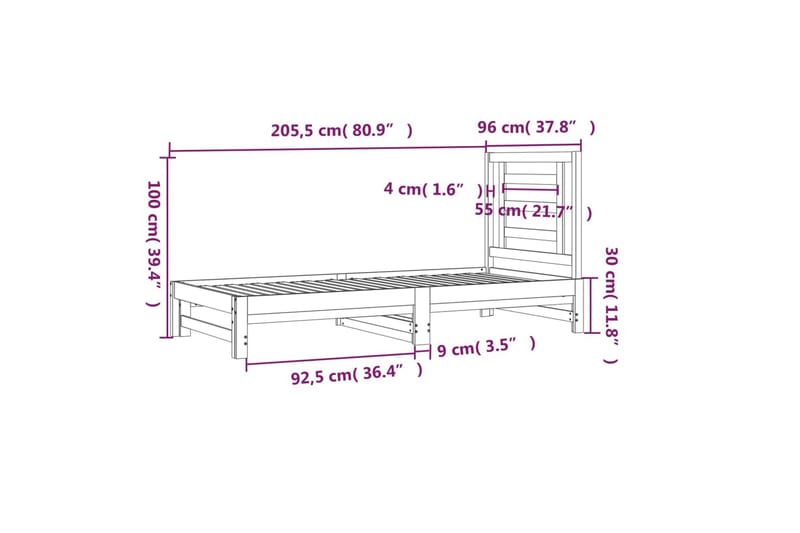 beBasic Uttrekkbar dagseng hvit 2x(90x200) cm heltre furu - Hvit - Sengeramme & sengestamme