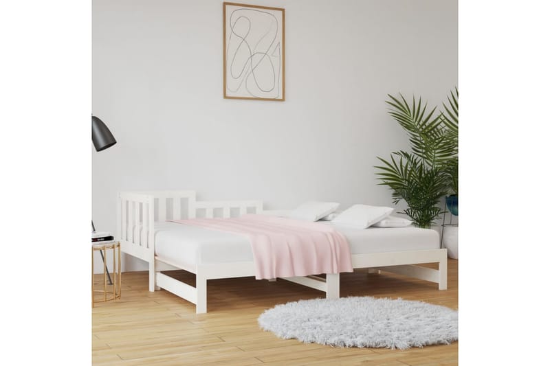 beBasic Uttrekkbar dagseng hvit 2x(90x200) cm heltre furu - Hvit - Møbler - Senger - Sengeramme & sengestamme