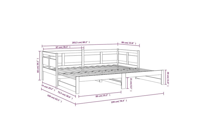 beBasic Uttrekkbar dagseng hvit heltre furu 2x(80x200) cm - Hvit - Møbler - Sofaer - Dagsenger