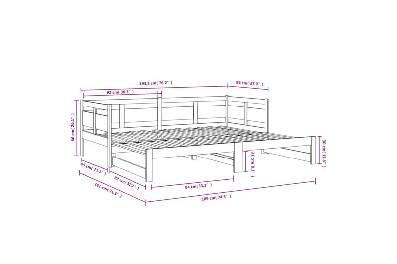 beBasic Uttrekkbar dagseng hvit heltre furu 2x(90x190) cm - Hvit - Sengeramme & sengestamme