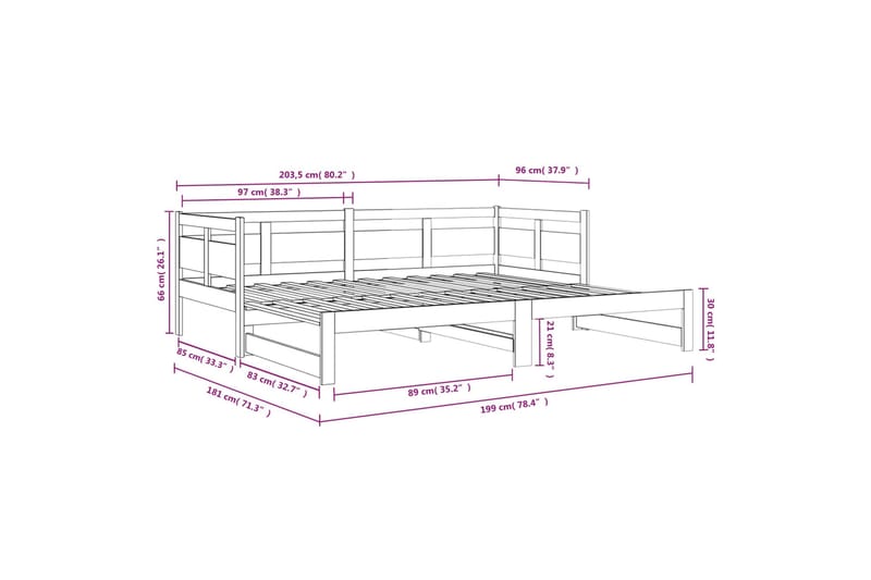 beBasic Uttrekkbar dagseng hvit heltre furu 2x(90x200) cm - Hvit - Møbler - Sofaer - Dagsenger