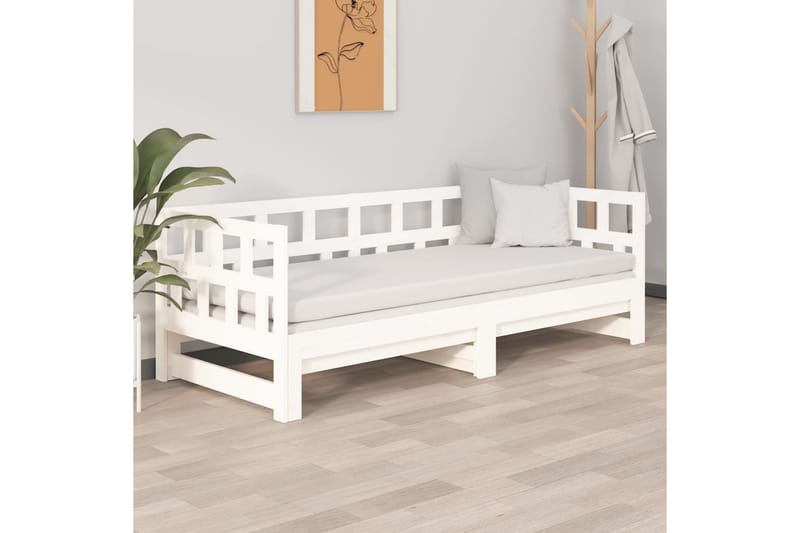 beBasic Uttrekkbar dagseng hvit heltre furu 2x(90x200) cm - Hvit - Møbler - Sofaer - Dagsenger