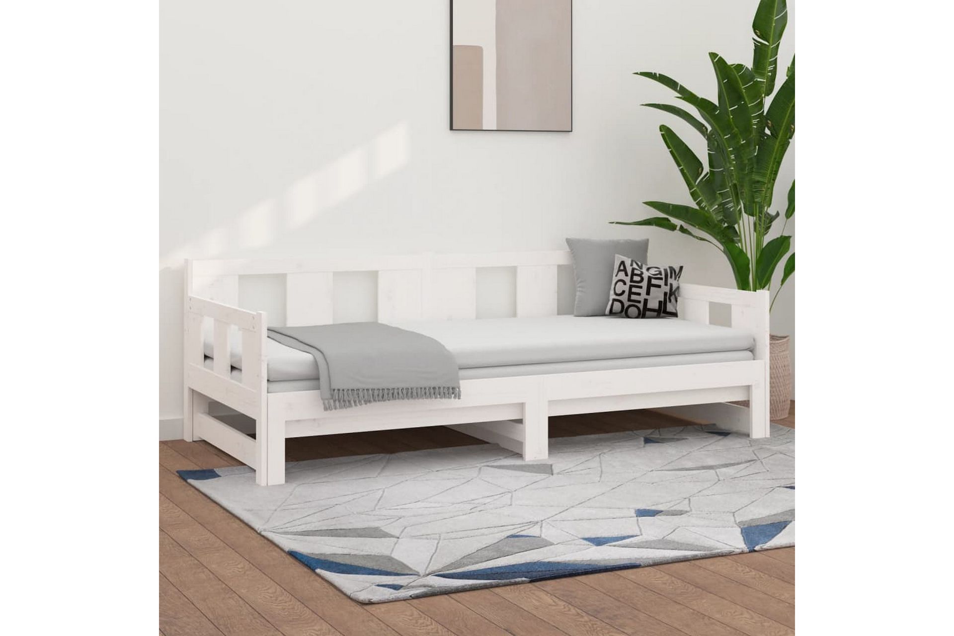 beBasic Uttrekkbar dagseng hvit heltre furu 2x(90x200) cm - Hvit - Møbler - Sofaer - Dagsenger