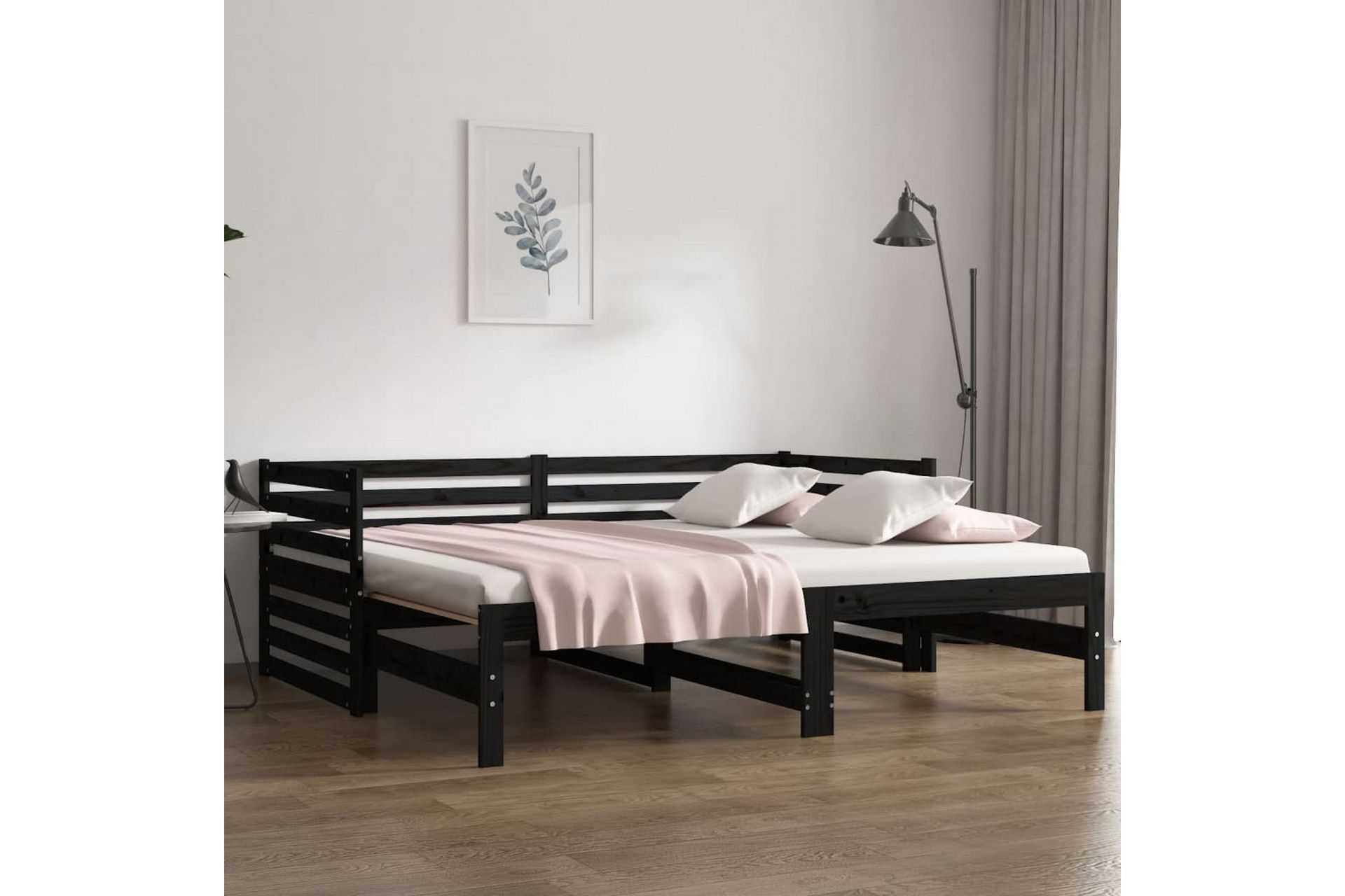 beBasic Uttrekkbar dagseng svart 2x(80x200) cm heltre furu - Svart - Møbler - Senger - Sengeramme & sengestamme