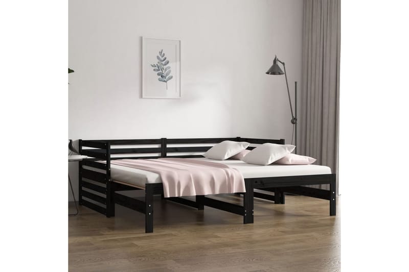 beBasic Uttrekkbar dagseng svart 2x(80x200) cm heltre furu - Svart - Møbler - Senger - Sengeramme & sengestamme