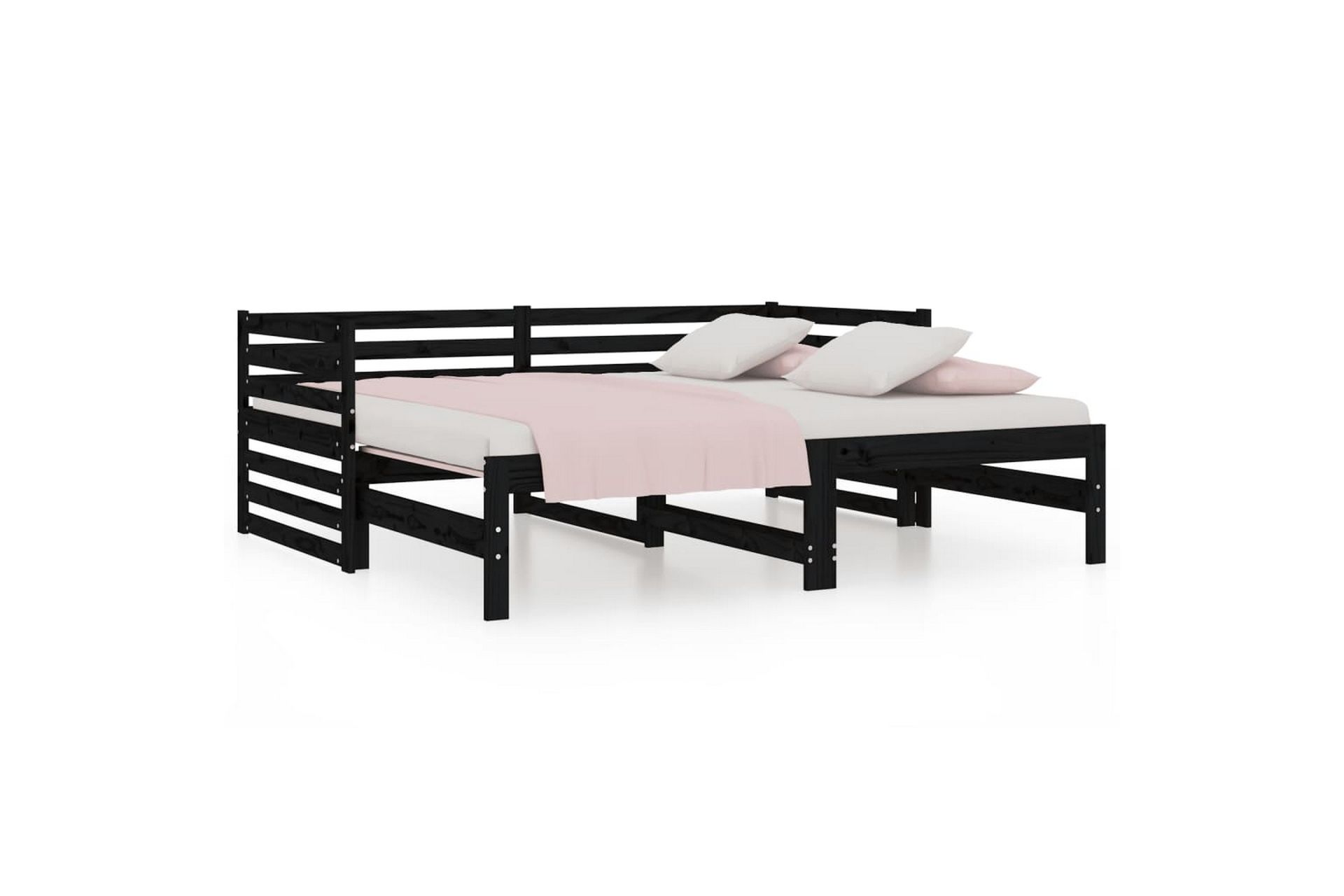 beBasic Uttrekkbar dagseng svart 2x(80x200) cm heltre furu - Svart - Møbler - Senger - Sengeramme & sengestamme
