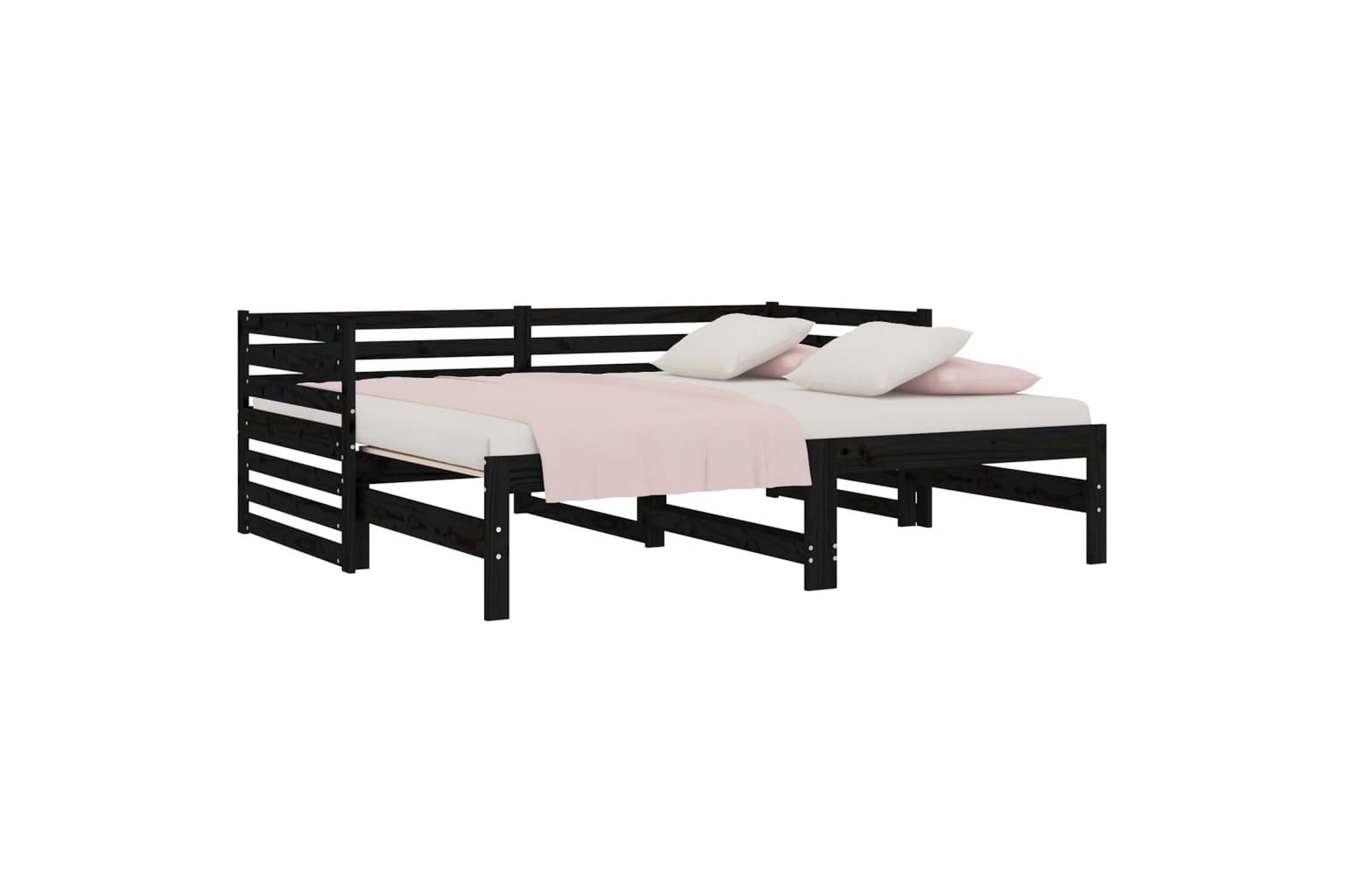 beBasic Uttrekkbar dagseng svart 2x(80x200) cm heltre furu - Svart - Møbler - Senger - Sengeramme & sengestamme