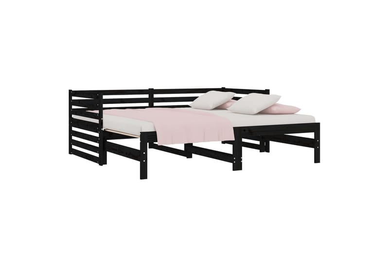 beBasic Uttrekkbar dagseng svart 2x(80x200) cm heltre furu - Svart - Møbler - Senger - Sengeramme & sengestamme
