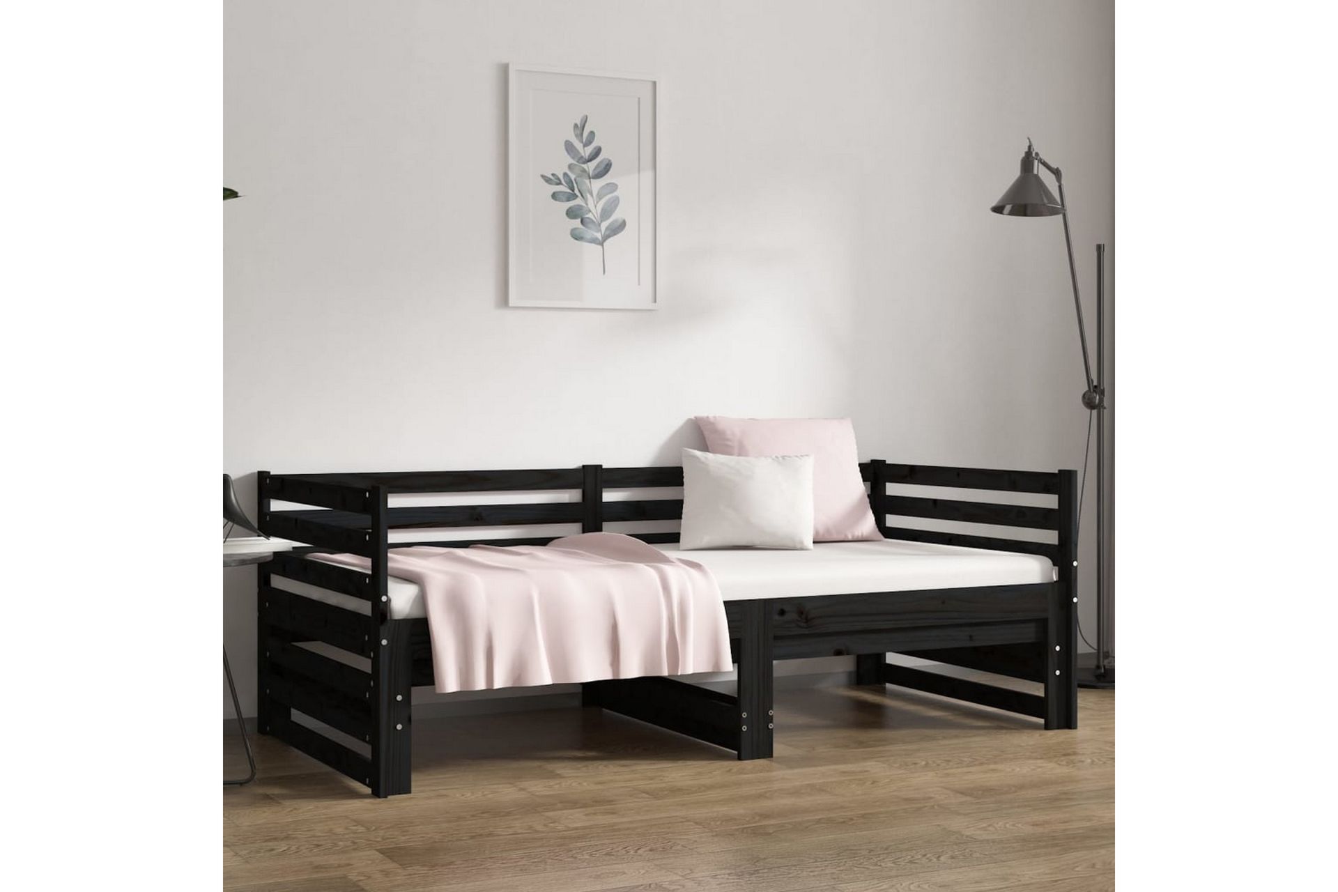 beBasic Uttrekkbar dagseng svart 2x(80x200) cm heltre furu - Svart - Møbler - Senger - Sengeramme & sengestamme