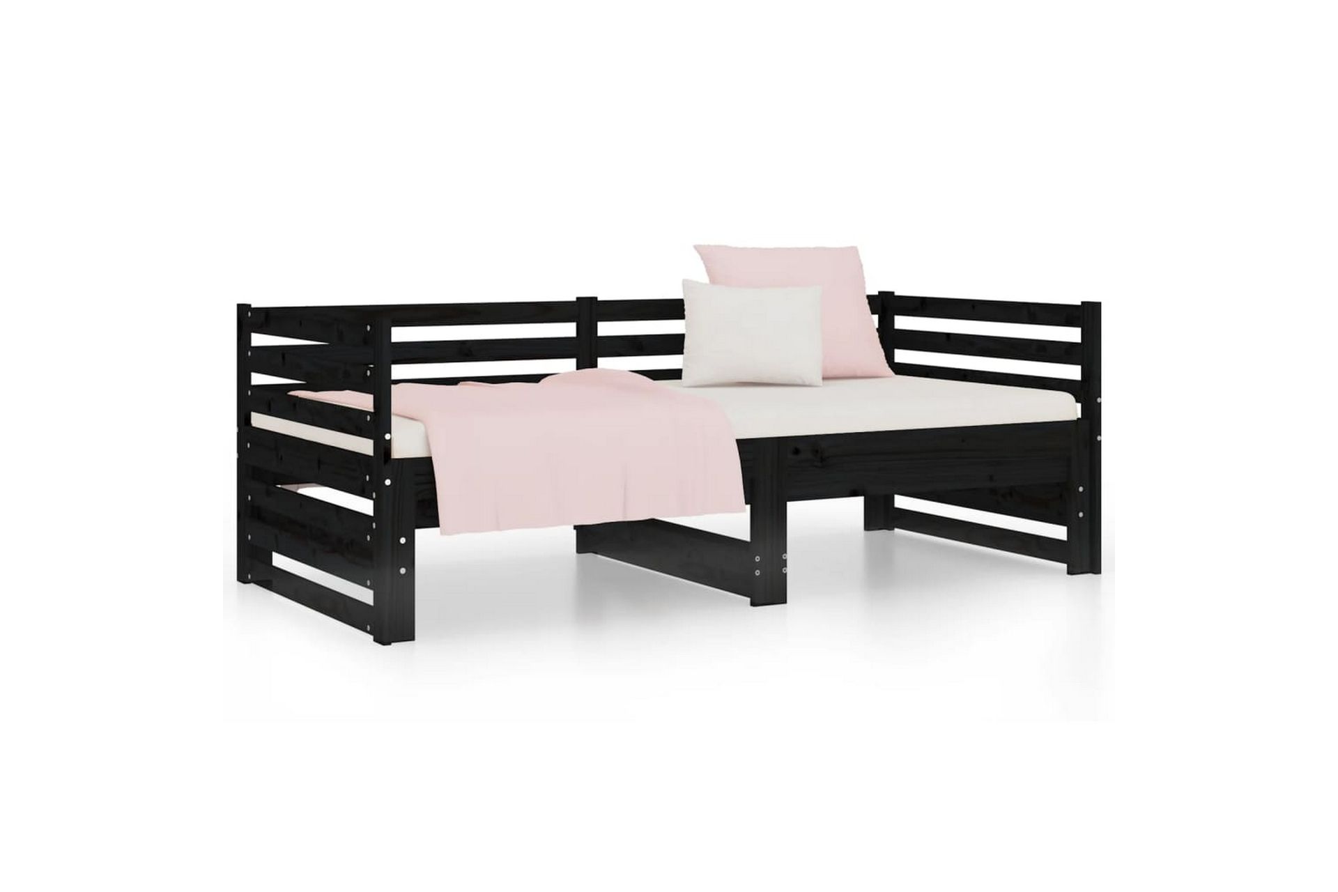 beBasic Uttrekkbar dagseng svart 2x(80x200) cm heltre furu - Svart - Møbler - Senger - Sengeramme & sengestamme
