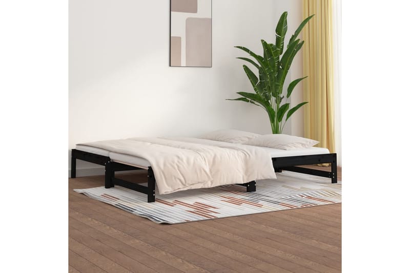 beBasic Uttrekkbar dagseng svart 2x(90x200) cm heltre furu - Svart - Møbler - Senger - Sengeramme & sengestamme