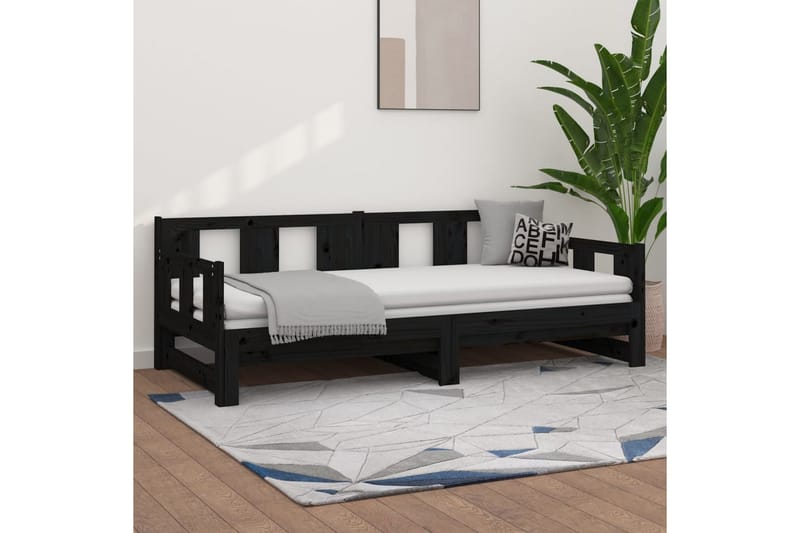 beBasic Uttrekkbar dagseng svart heltre furu 2x(80x200) cm - Svart - Møbler - Sofaer - Dagsenger
