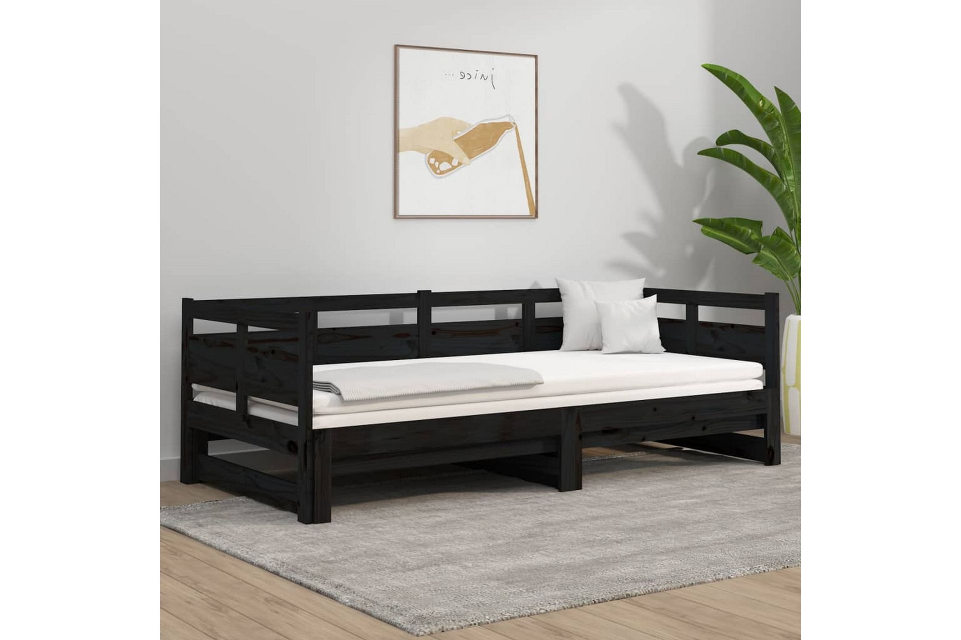 beBasic Uttrekkbar dagseng svart heltre furu 2x(80x200) cm - Svart - Møbler - Sofaer - Dagsenger