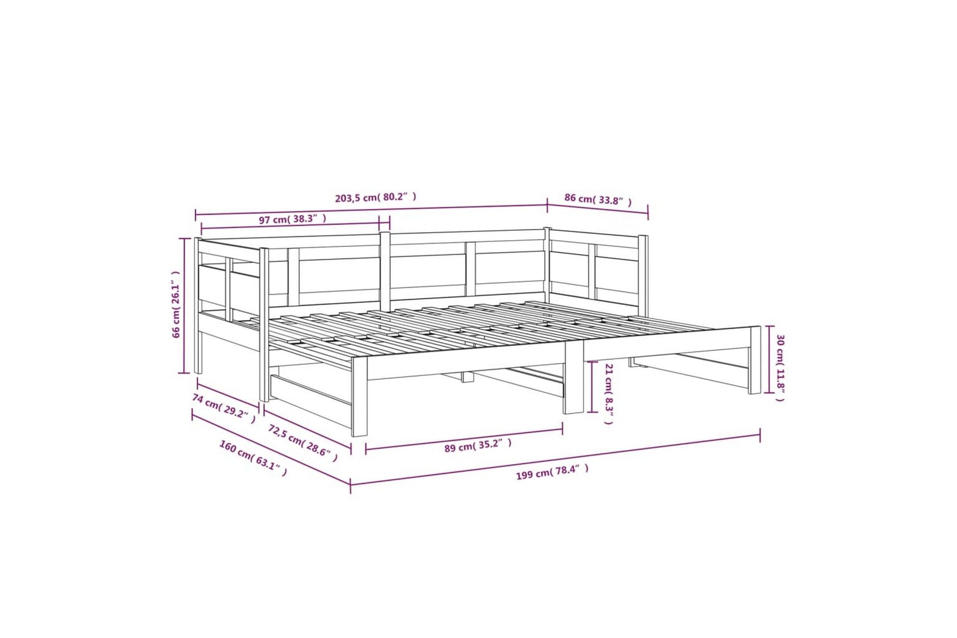 beBasic Uttrekkbar dagseng svart heltre furu 2x(80x200) cm - Svart - Møbler - Sofaer - Dagsenger
