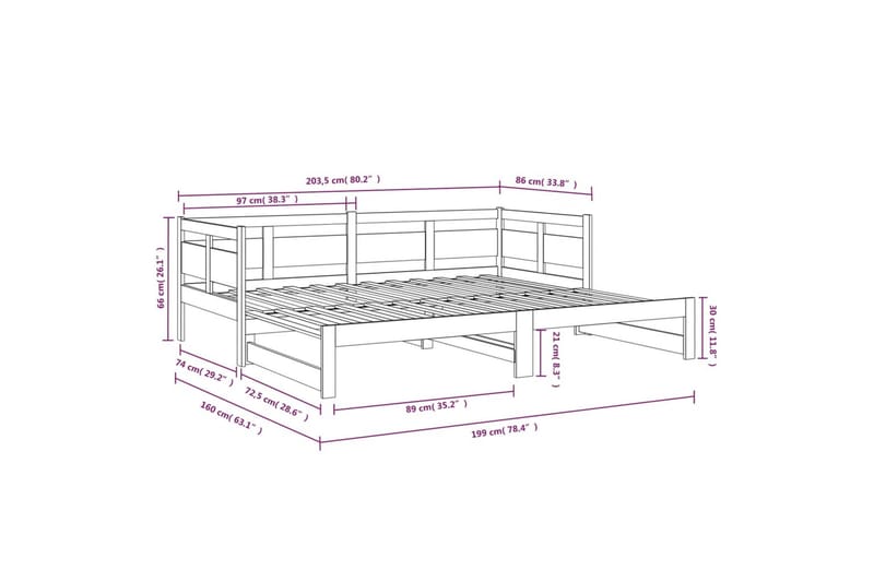 beBasic Uttrekkbar dagseng svart heltre furu 2x(80x200) cm - Svart - Møbler - Sofaer - Dagsenger