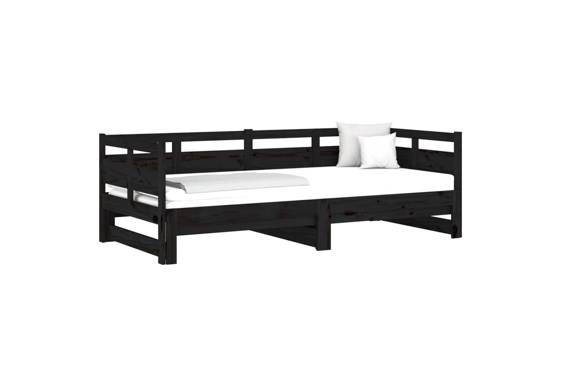 beBasic Uttrekkbar dagseng svart heltre furu 2x(80x200) cm - Svart - Møbler - Sofaer - Dagsenger