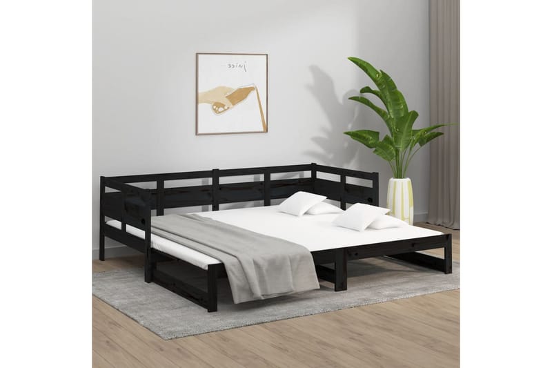 beBasic Uttrekkbar dagseng svart heltre furu 2x(80x200) cm - Svart - Møbler - Sofaer - Dagsenger