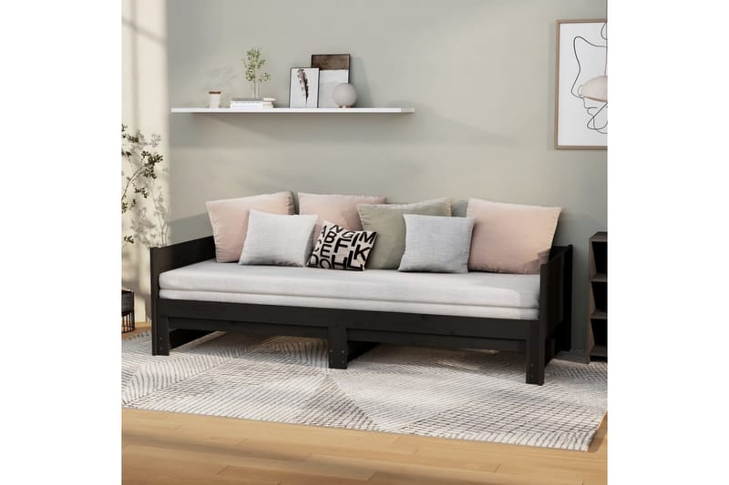 beBasic Uttrekkbar dagseng svart heltre furu 2x(90x190) cm - Svart - Møbler - Sofaer - Dagsenger