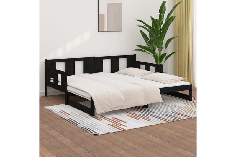 beBasic Uttrekkbar dagseng svart heltre furu 2x(90x190) cm - Svart - Møbler - Sofaer - Dagsenger