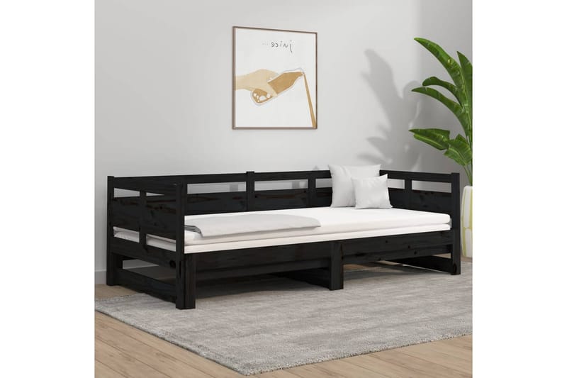 beBasic Uttrekkbar dagseng svart heltre furu 2x(90x190) cm - Svart - Møbler - Sofaer - Dagsenger